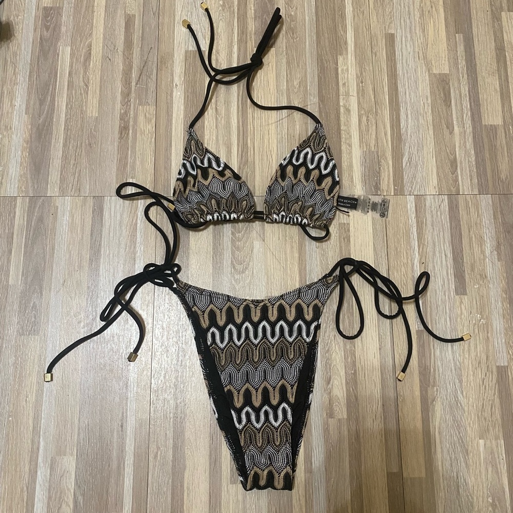Black and Gold Patterned Bikini Set